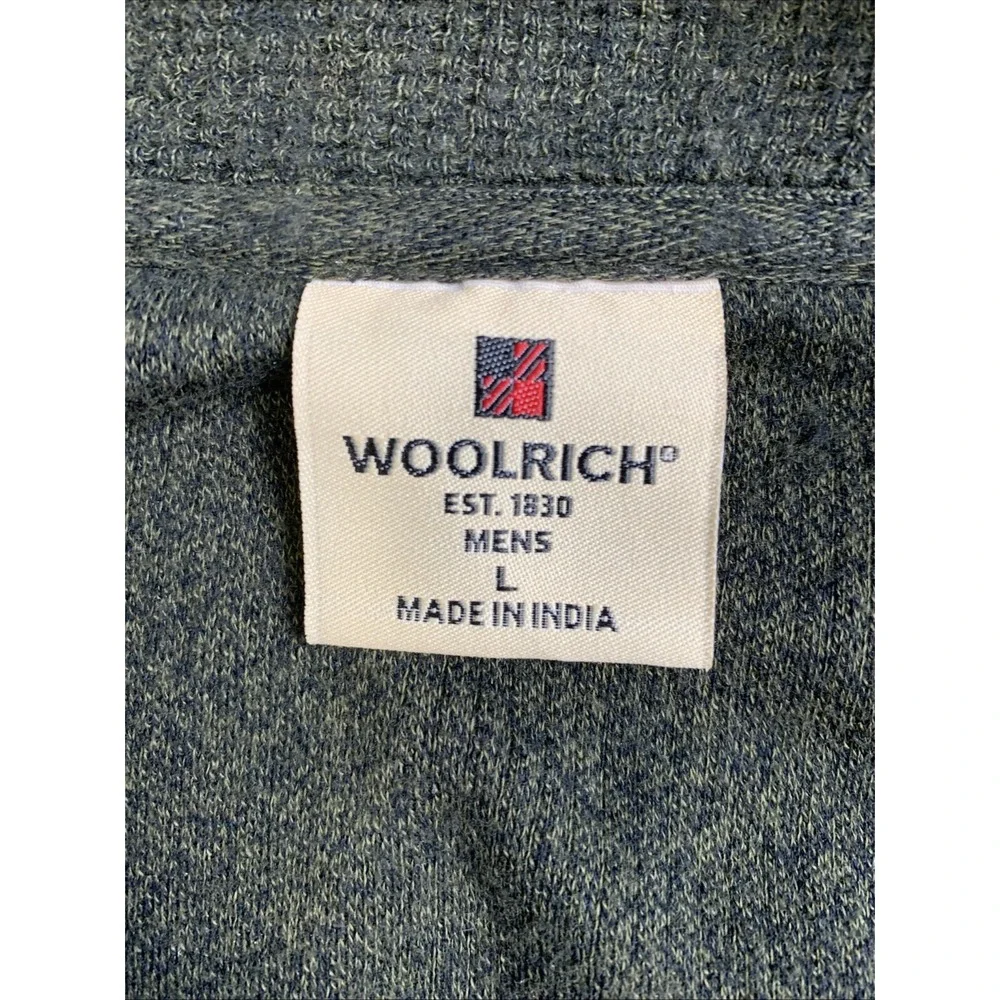 Woolrich‎ Sweater Men's L Green Pullover Winter Fall 1/4 Zip 100% Cotton